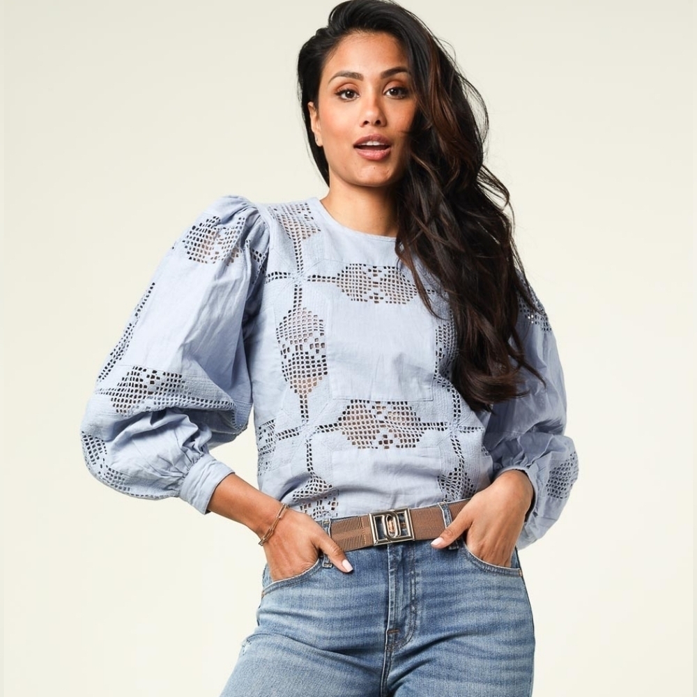 NWT Saks Fifth Avenue Magali Pascal Arti Lace Blouse Shark Blue